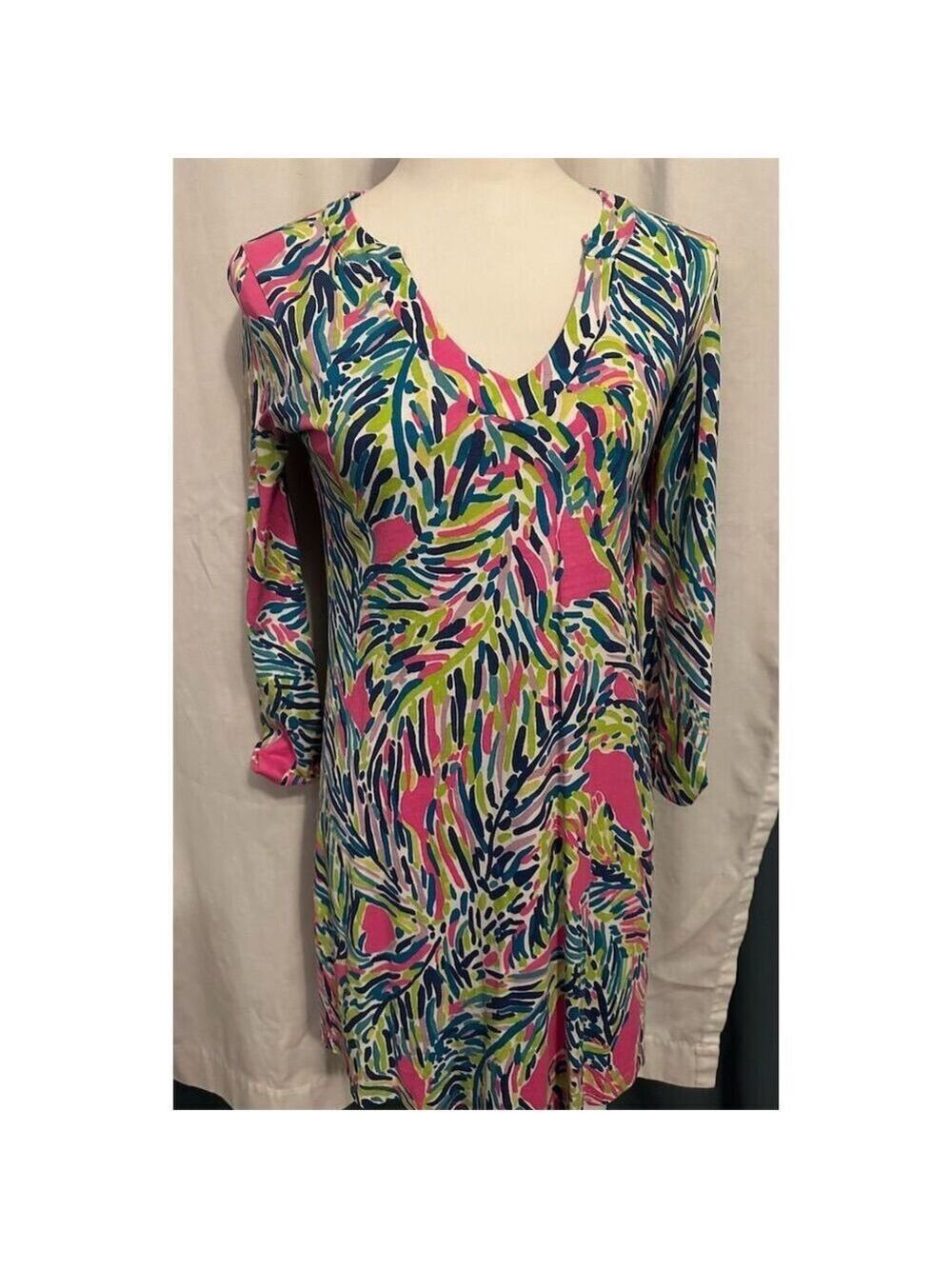 Lilly Pulitzer Tropical Casual 100% Pima Cotton Dress with 3/4 Sleeve Size XS